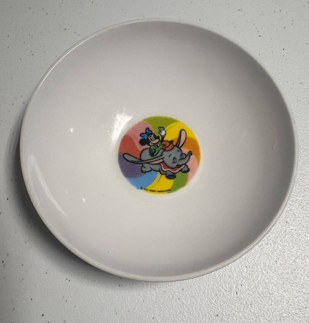 Vintage Walt Disney Minnie Mouse and Dumbo Small Melamine Bowl Plastic 5"